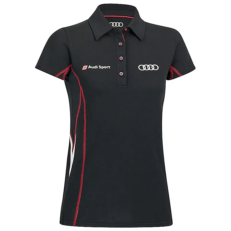 Fotoaufnahmen von Damen und Herren Oberbekleidung Produktfoto Hollow Man Poloshirt Damen mit Ziernähten und Applikationen