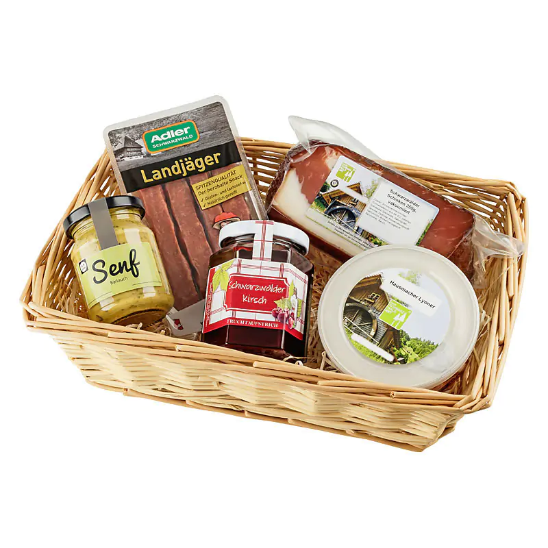 Produktfoto Geschenkkorb mit Lebensmitteln gefüllt Produktbild, Standard-Produktfoto Präsentkorb