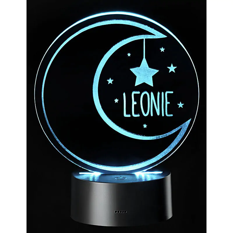 Produktfoto Lampe mit Motiv, beleuchtet, vor schwarzem Hintergrund Produktbild, Standard-Produktfotografie Nachttisch Lampe