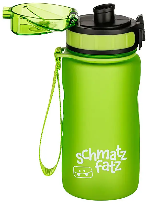 Produktfoto transparente, transluzente Trinkflasche aus Kunststoff aus dem Fotostudio der PRO-ducto GmbH Grüne Schmatzfatz Trinkflasche als Freisteller für professionelle Produktfotografie. Hochwertige Produktbilder erstellen lassen für mehr Sichtbarkeit. Produktfotografie