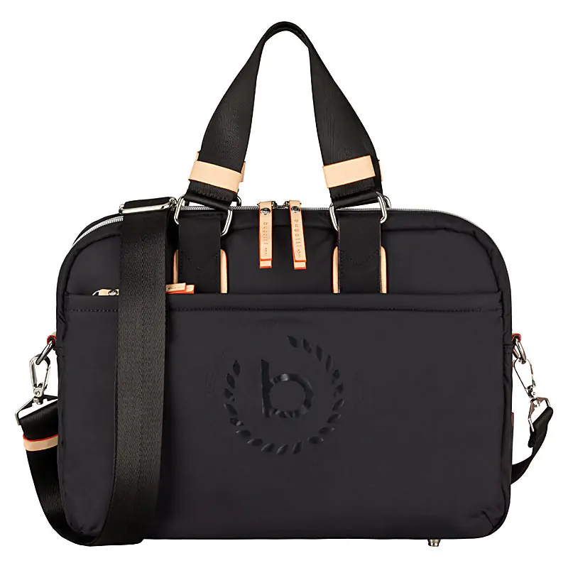 Produktfoto einer Laptop-Tasche mit Henkel und Trageriemen aus dem Fotostudio der PRO-ducto GmbH Professioneller Freisteller einer schwarzen Bugatti Laptoptasche für hochwertige Produktfotografie, ideal um Produktbilder erstellen zu lassen. Produktfotografie