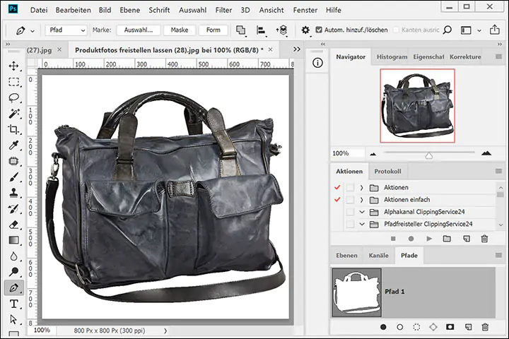 Produktfoto einer Handtasche mit Beschneidungspfad Produktfoto mit Freisteller auf weißem Hintergrund